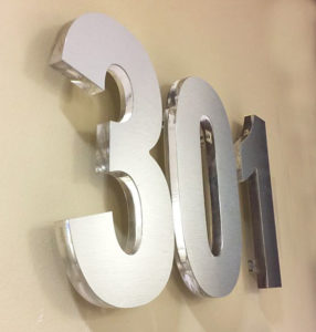 Routed Acrylic Numbers with Brushed Aluminum Face