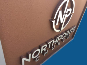 Routed Outdoor Sign with Brushed Aluminum face for North Pointe church