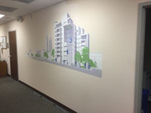 Removable wall graphics for office space.